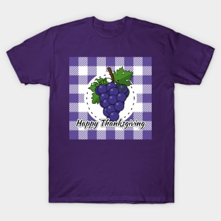 Grape on Violet Plaid - Happy Thanksgiving T-Shirt